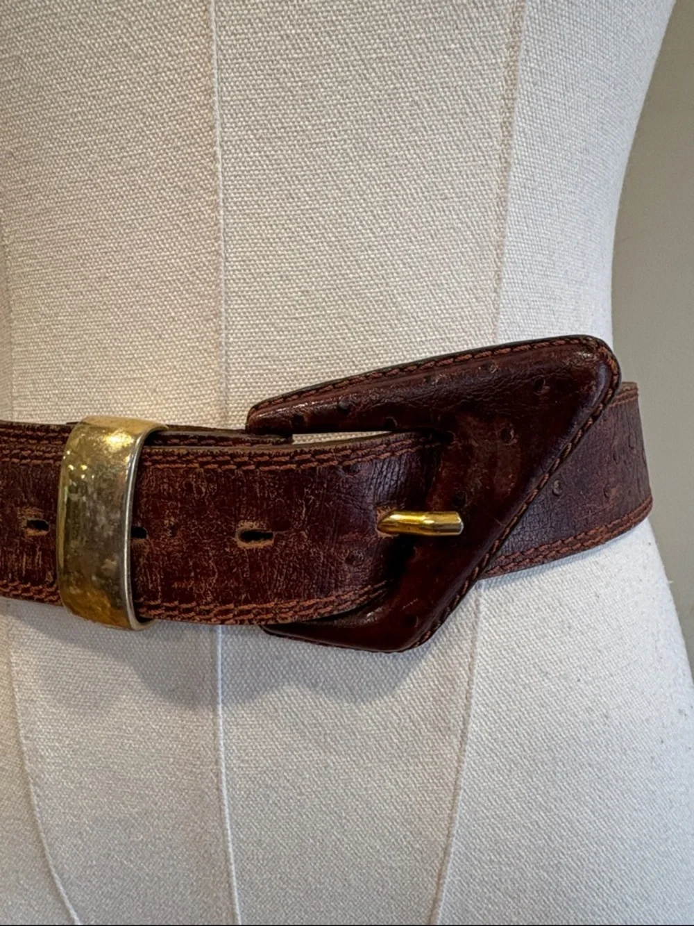 Vintage Brown Leather Belt with Triangle Buckle size Medium